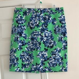 J. Crew Basketweave Floral Pencil Skirt Green